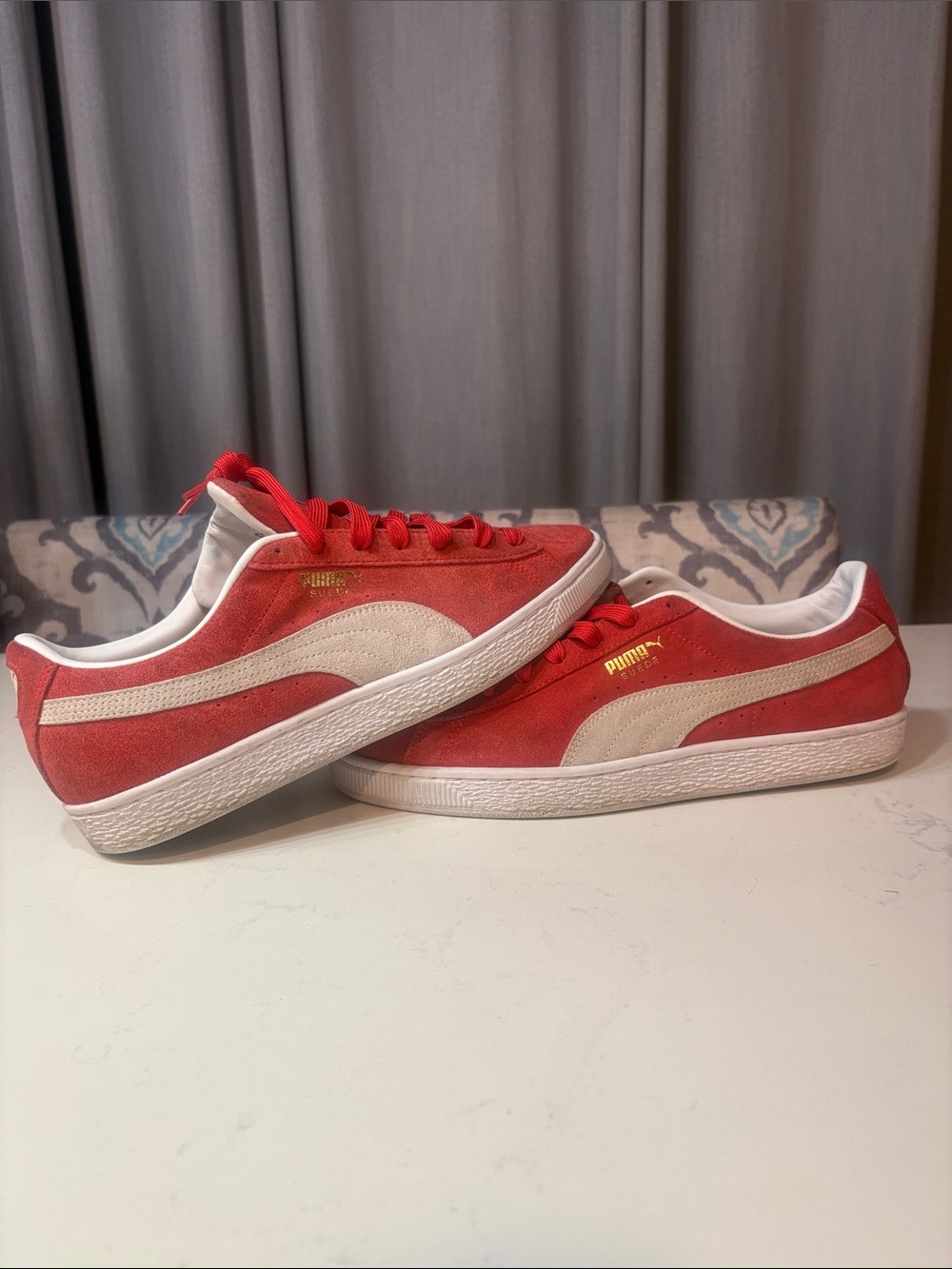 Puma Kids Red Suede Sneakers with White Formstrip